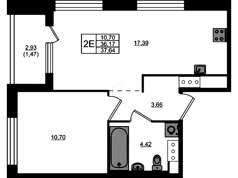 1-комнатная квартира 36.17 м², 2/5 эт., ЖК «Plus Пулковский»